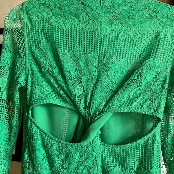 GANNI Green Cutout Twisted Lace Midi Dress Long Sleeve  36 - Picture 8 of 10